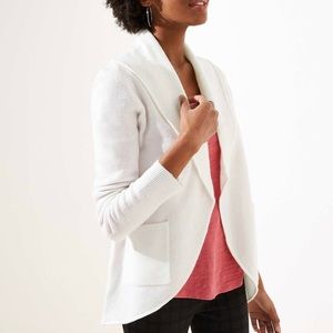 LOFT Cozy Open Cardigan in Cream / White